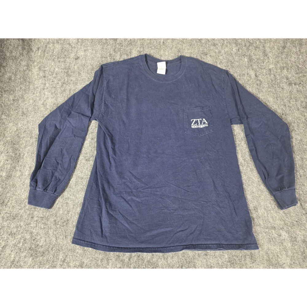 Zeta Tau Alpha Shirt Mens L Pocket Long Sleeve Navy Blue ZTA Miami Ohio Tee